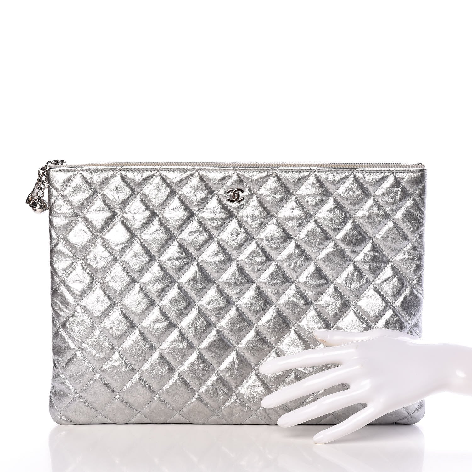Chanel Metallic Calfskin Quilted Large Cosmo Cosmetic Case Silver 2 of 10