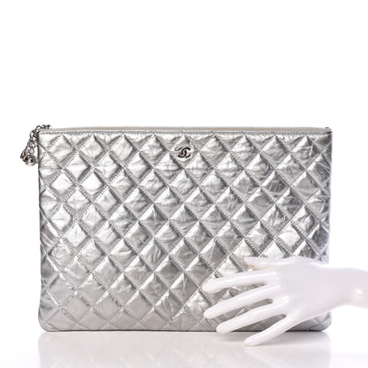 Chanel Metallic Calfskin Quilted Large Cosmo Cosmetic Case Silver 2 of 10