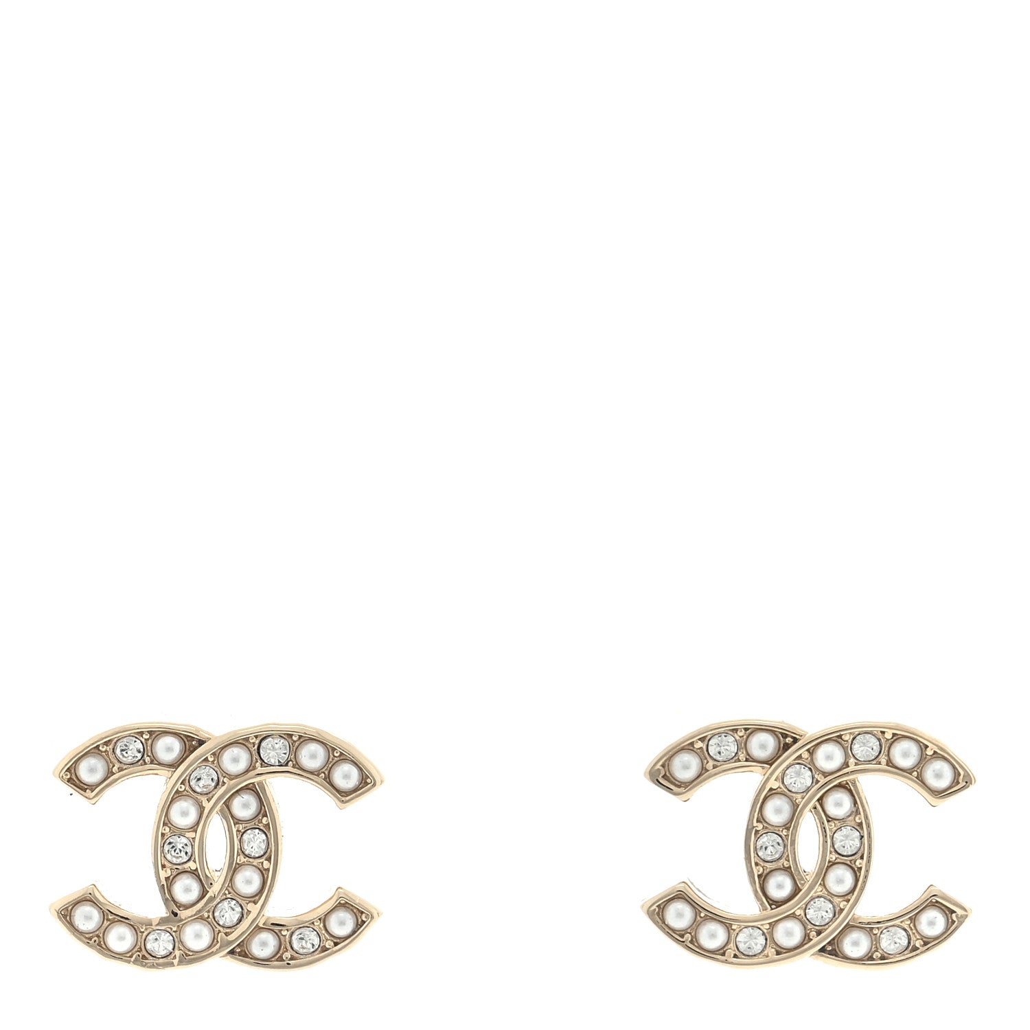 Chanel Crystal Pearl Mini CC Earrings Silver 1 of 4