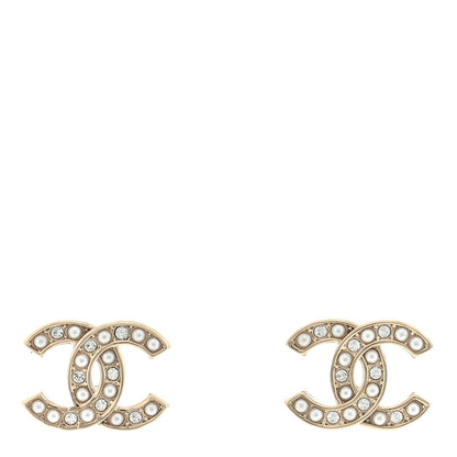 Chanel Crystal Pearl Mini CC Earrings Silver 1 of 4