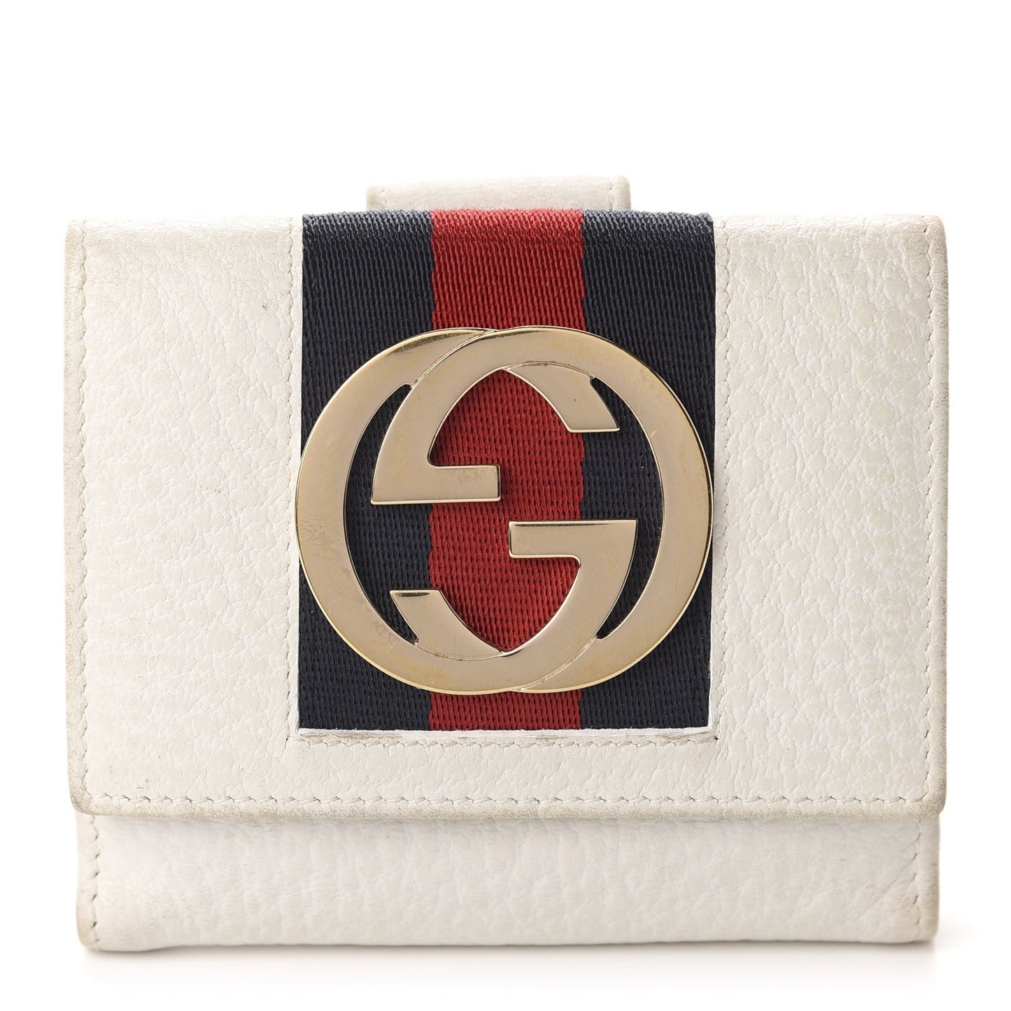 Goatskin Web French Flap Wallet White