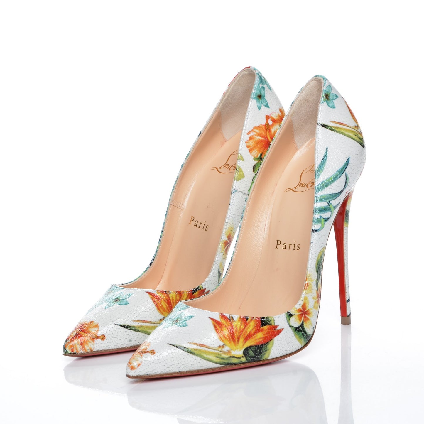 Crackled Calfskin Hawaiian Print So Kate 120 Pumps 36.5 White