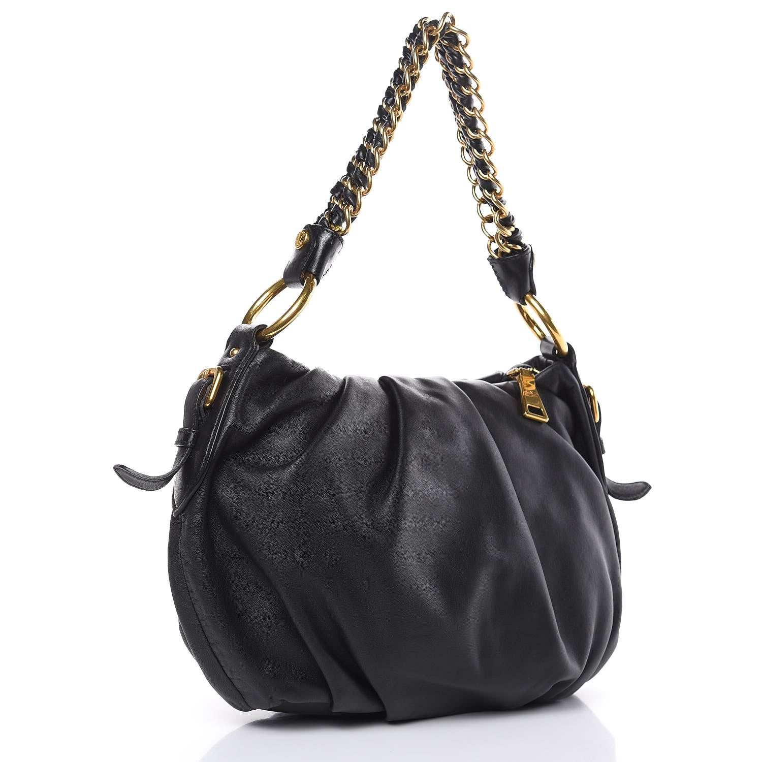 Prada Soft Calf Pleated Hobo Black 3 of 9