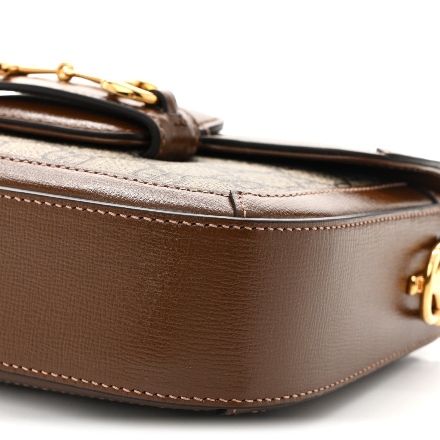 GG Supreme Monogram Web Mini Horsebit 1955 Shoulder Bag Beige Brown Sugar