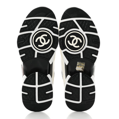 Chanel Mesh Suede Calfskin Grained Calfskin Womens CC Sneakers 37.5 White Black 5 of 7