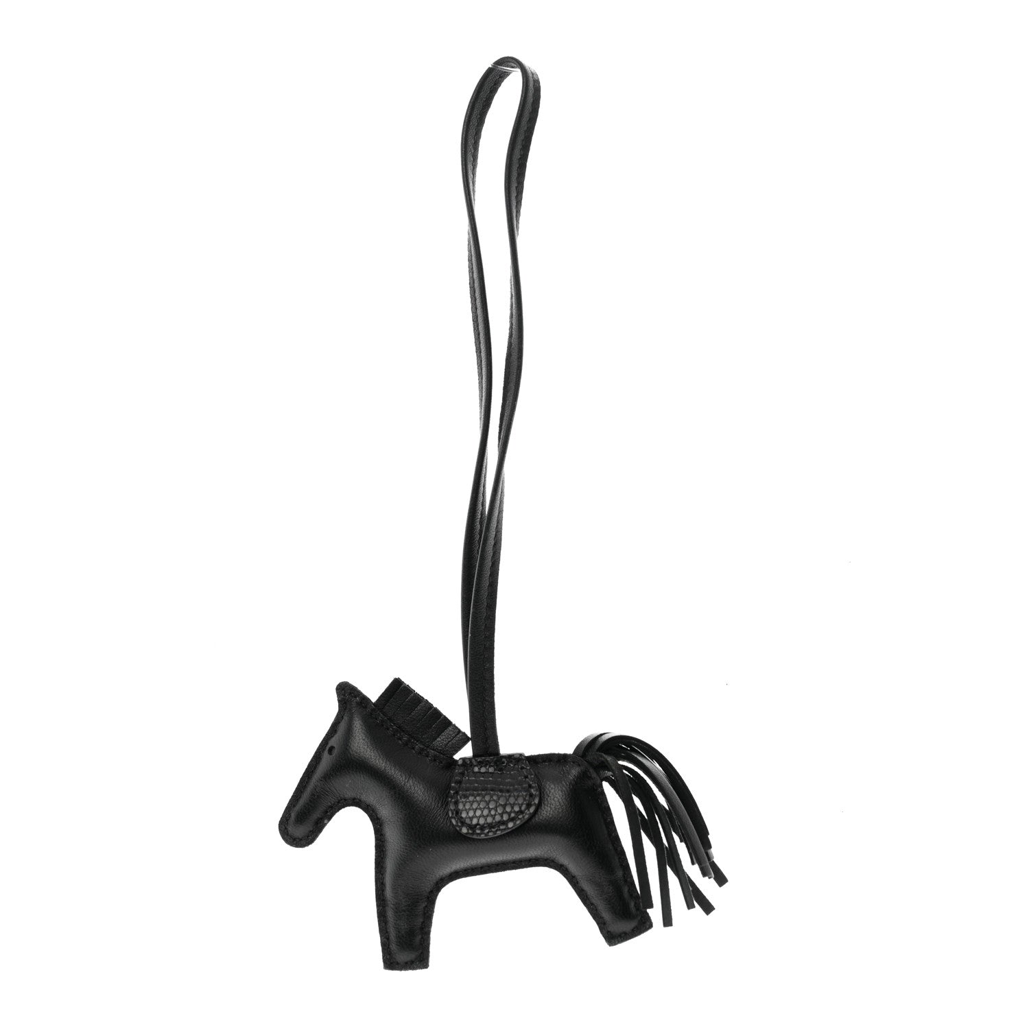 Hermes Milo Lambskin Lizard Touch Grigri Rodeo Horse Bag Charm So Black 1 of 5
