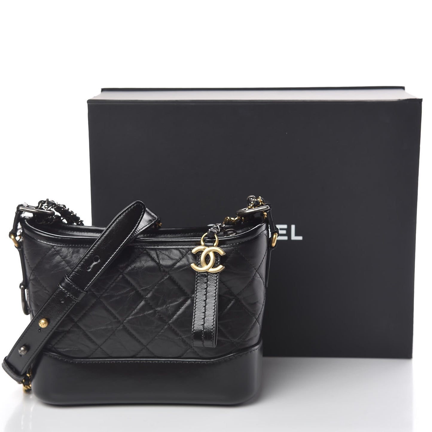 Aged Calfskin Quilted Small Gabrielle Hobo Black