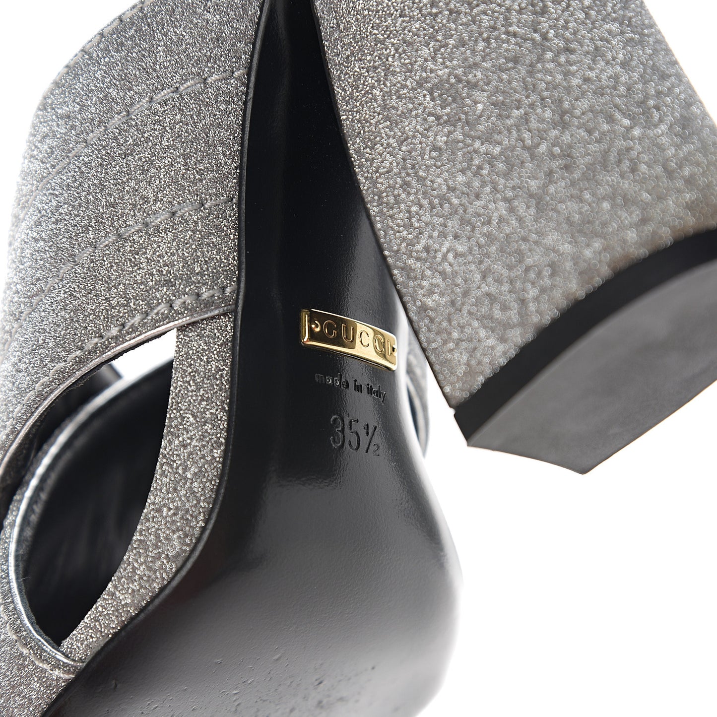 Glitter Fabric Webby Crossover High Heel Slide Sandals 35.5 Argento