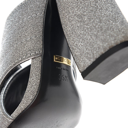 Gucci Glitter Fabric Webby Crossover High Heel Slide Sandals 35.5 Argento 6 of 8