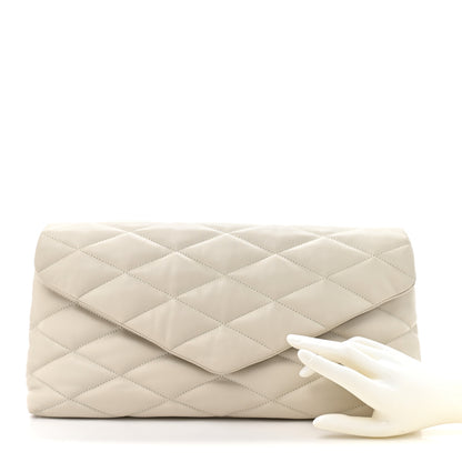 Saint Laurent Lambskin Quilted Sade Puffer Envelope Clutch Crema Soft 2 of 9