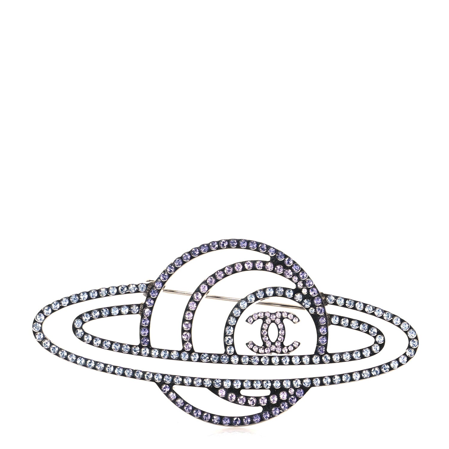 Chanel Crystal CC Planet Brooch Purple Light Blue Silver 1 of 4