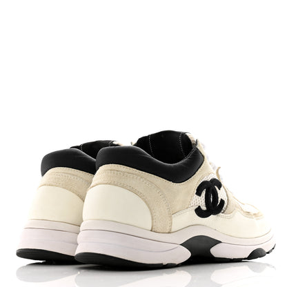 Chanel Mesh Suede Calfskin Grained Calfskin Womens CC Sneakers 37 White Black 4 of 10