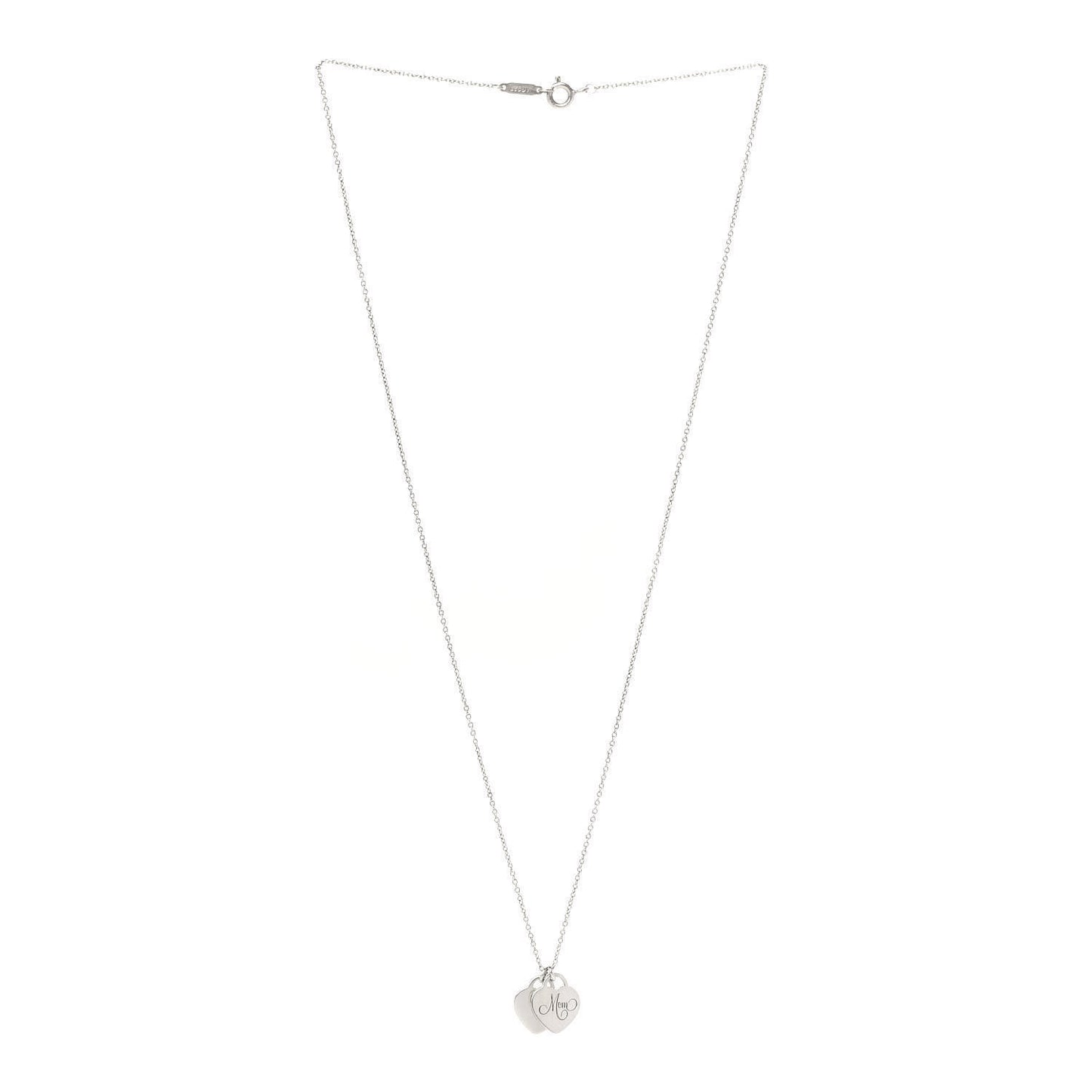 Sterling Silver Double Heart Tag Mom Pendant Necklace