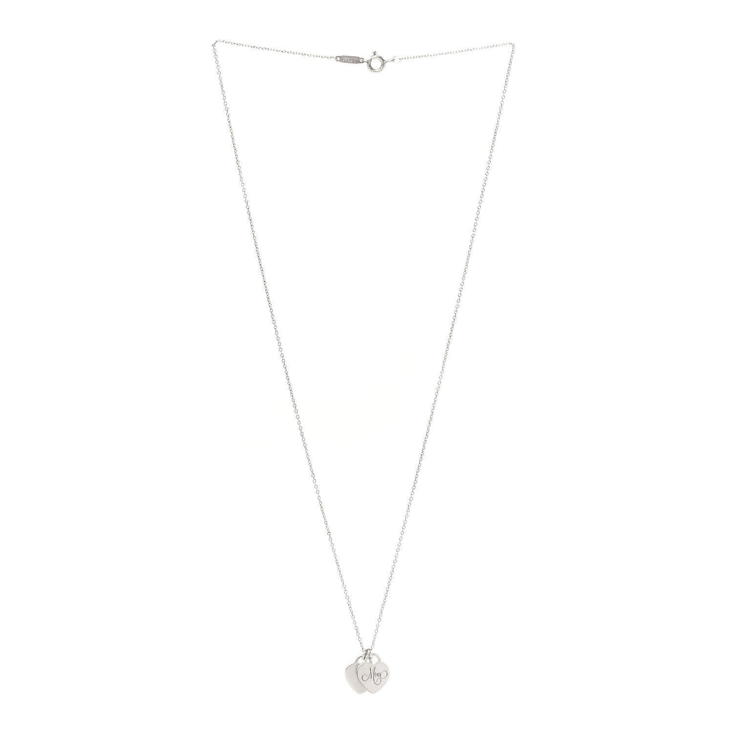 Tiffany Sterling Silver Double Heart Tag Mom Pendant Necklace 3 of 6