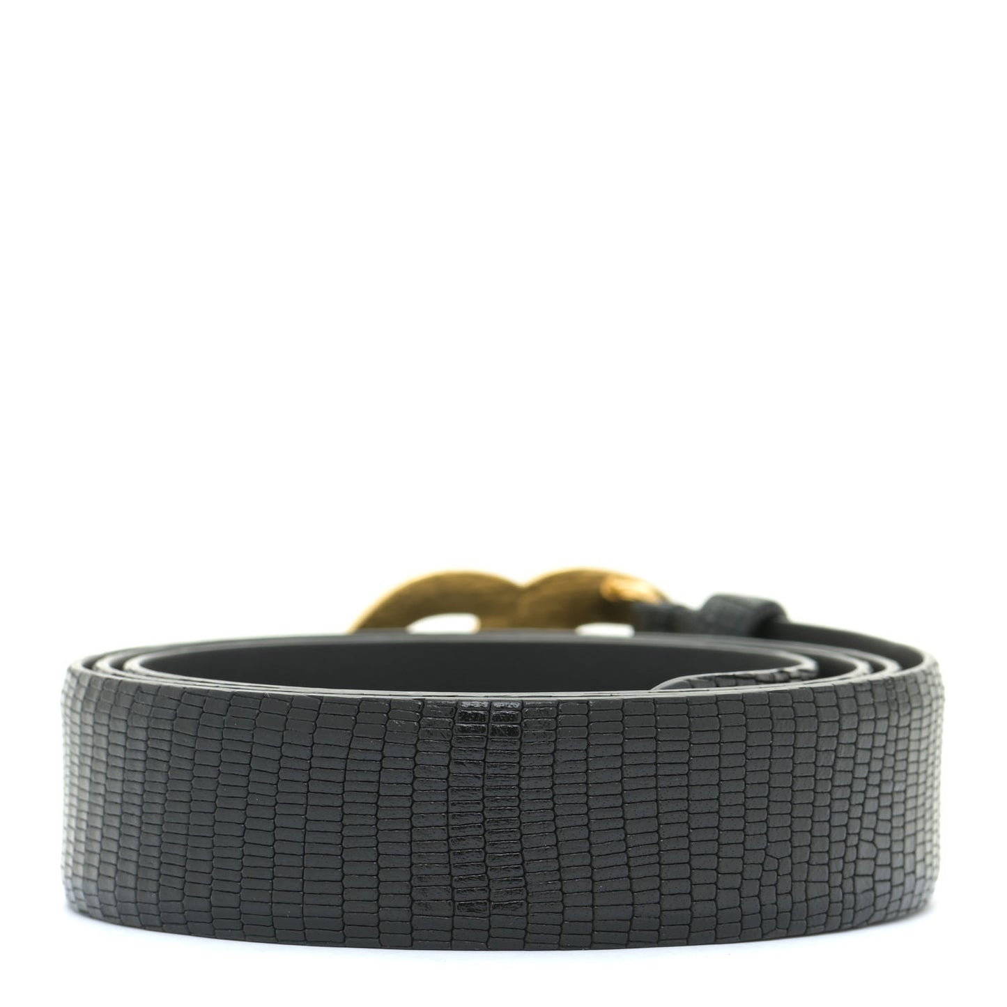 Lizard Embossed Calfskin Gripoix Poured Glass Along The Nile CC Belt 95 38 Black