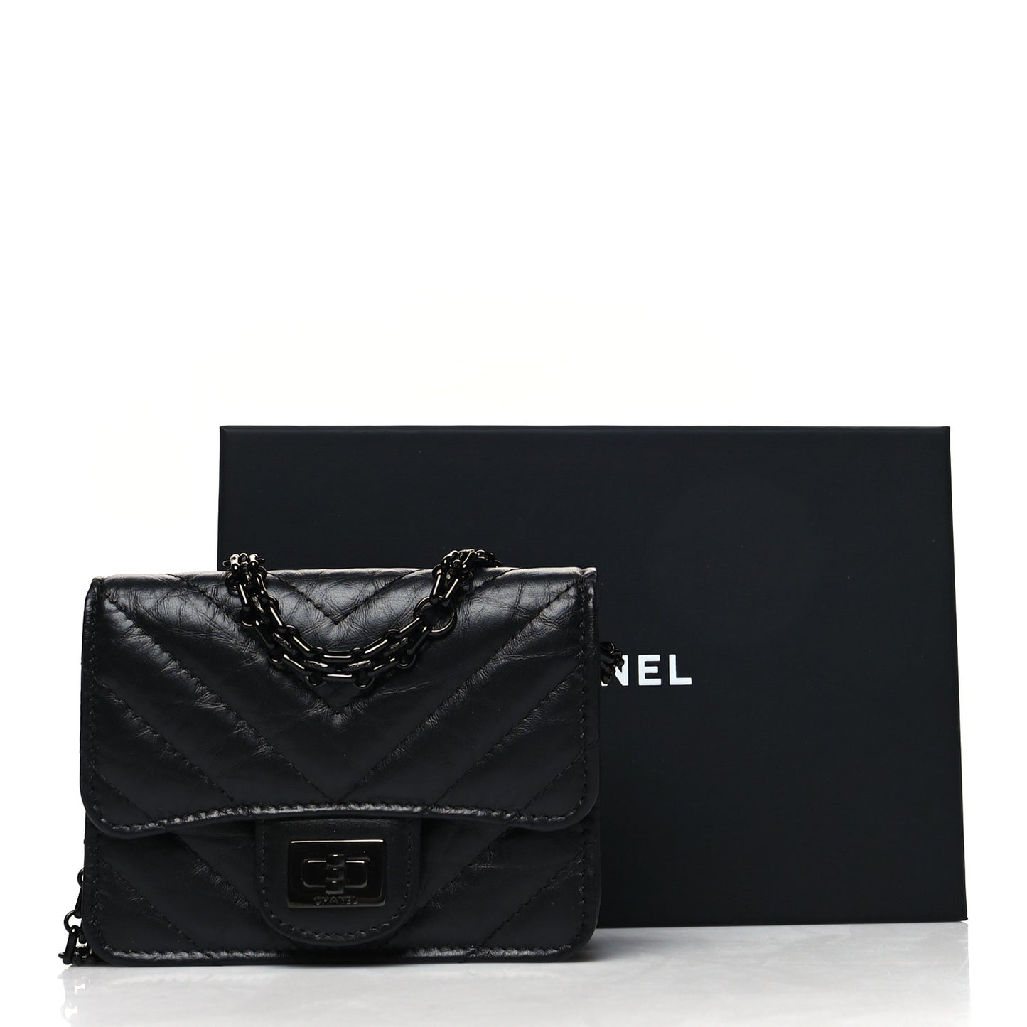 Aged Calfskin Chevron Quilted Reissue Belt Bag Black