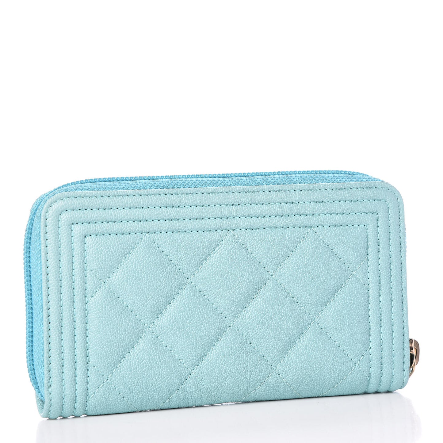 Caviar Quilted Small Boy Zip Around Wallet Light Blue