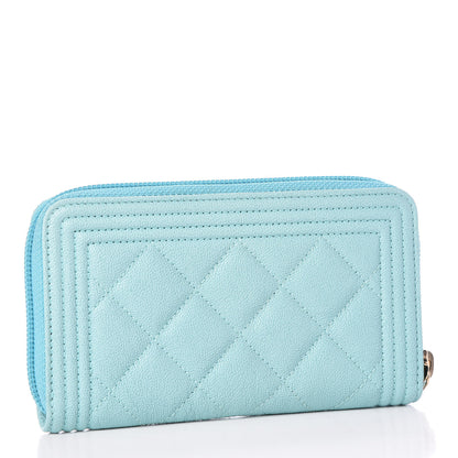 Chanel Caviar Quilted Small Boy Zip Around Wallet Light Blue 2 of 11