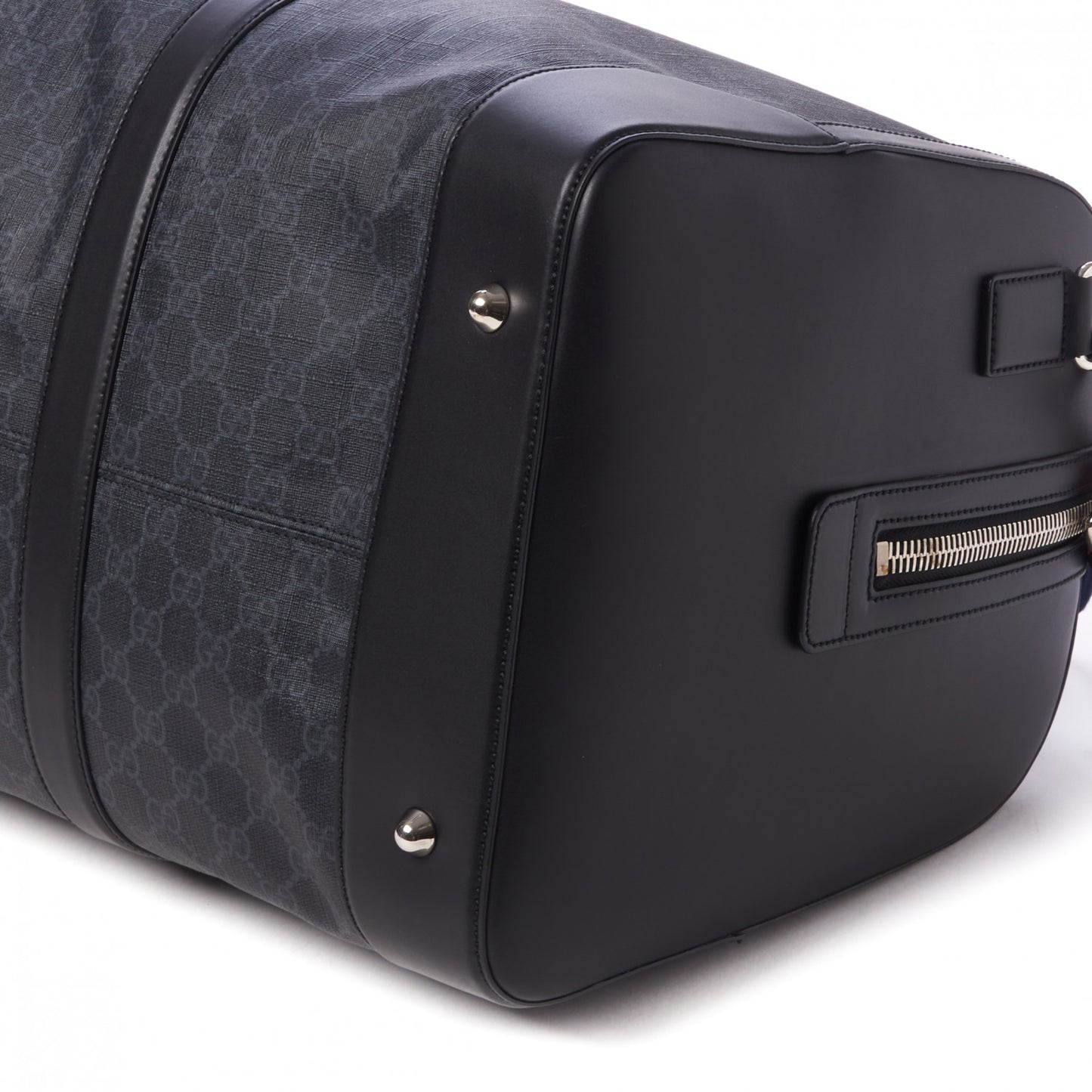 Soft GG Supreme Monogram Appia Calfskin Web Large Carry On Duffle Bag Black Grey