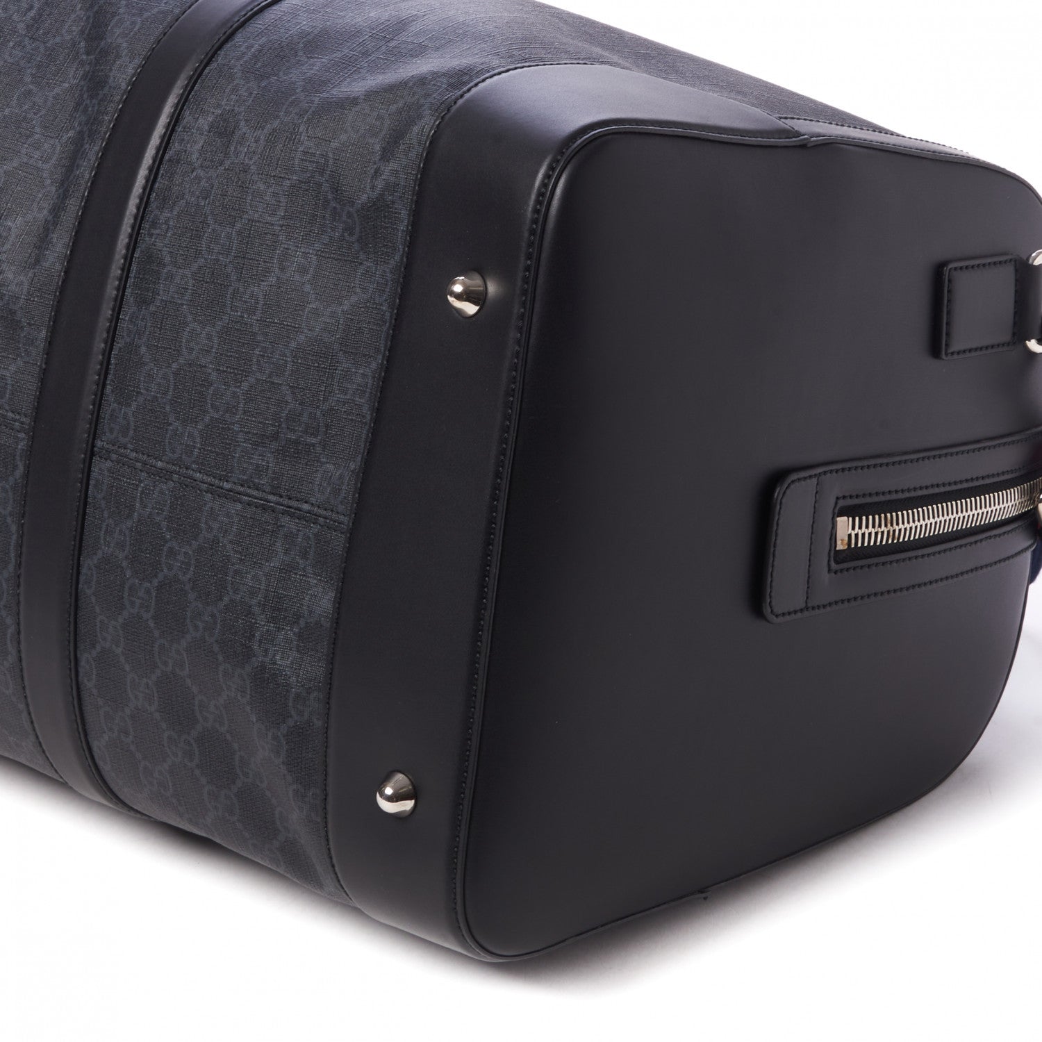 Gucci Soft GG Supreme Monogram Appia Calfskin Web Large Carry On Duffle Bag Black Grey 5 of 10
