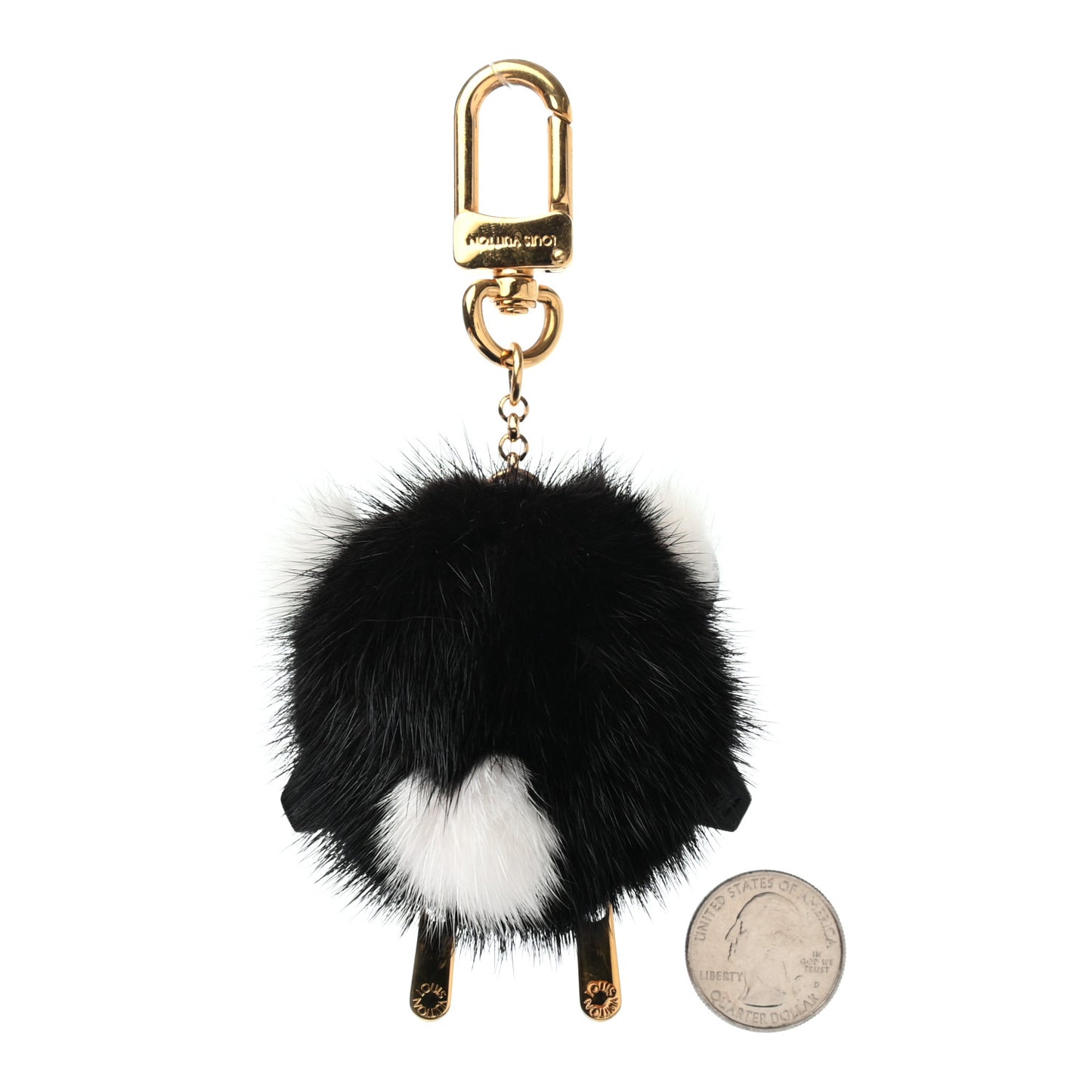 Calfskin Mink Fur Panda Bag Charm Key Holder Black