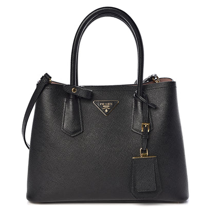 Prada Saffiano Cuir Small Double Bag Black Mughetto 1 of 11