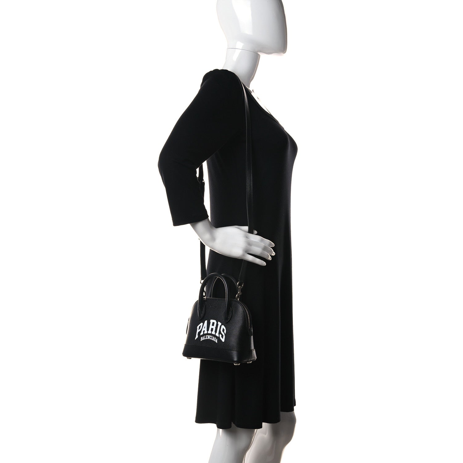 Balenciaga Grained Calfskin Cities Paris XXS Ville Top Handle Bag Black White 2 of 8