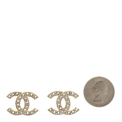 Chanel Crystal CC Stud Earrings Gold 2 of 4