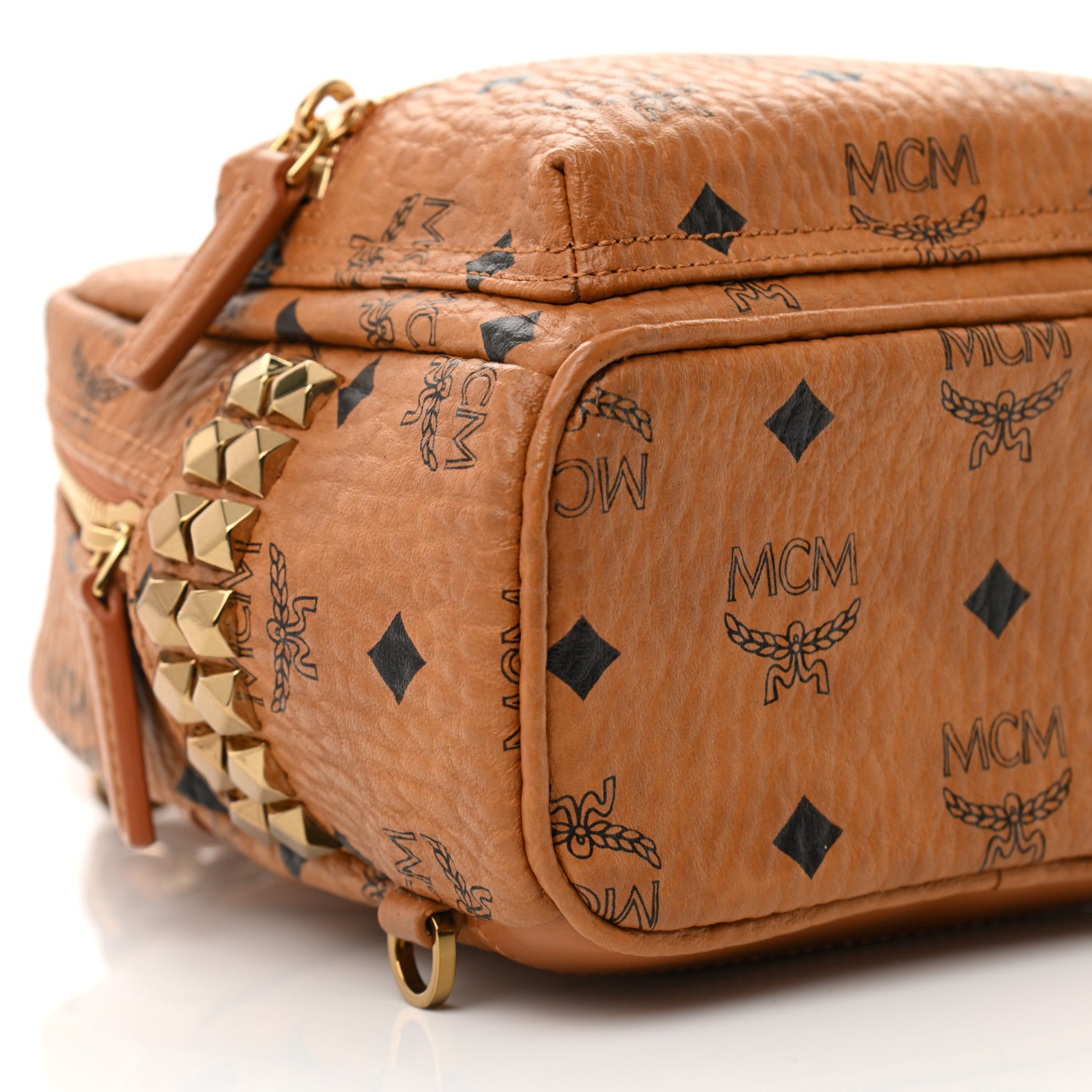 MCM Visetos Side Stud X-Mini Stark Bebe Boo Backpack Cognac 10 of 12