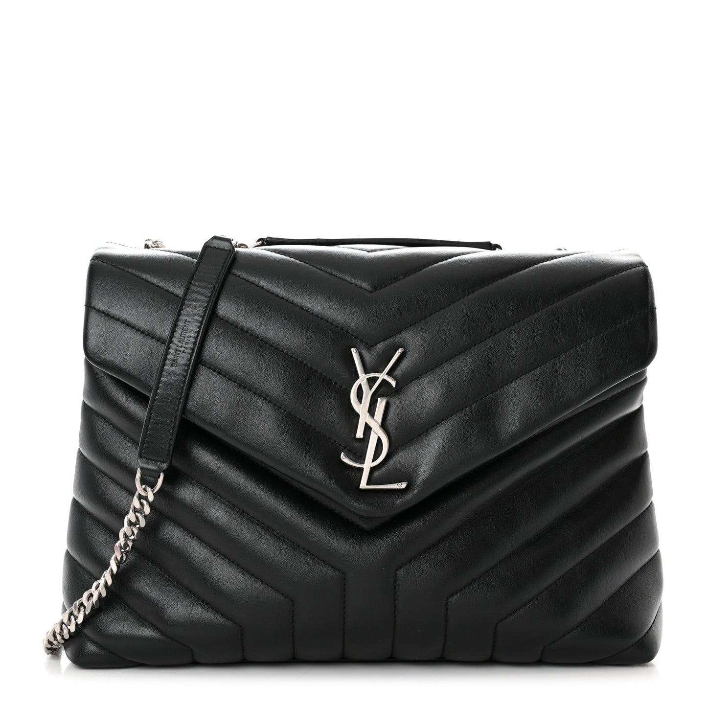 Calfskin Y Quilted Monogram Medium Loulou Chain Satchel Black