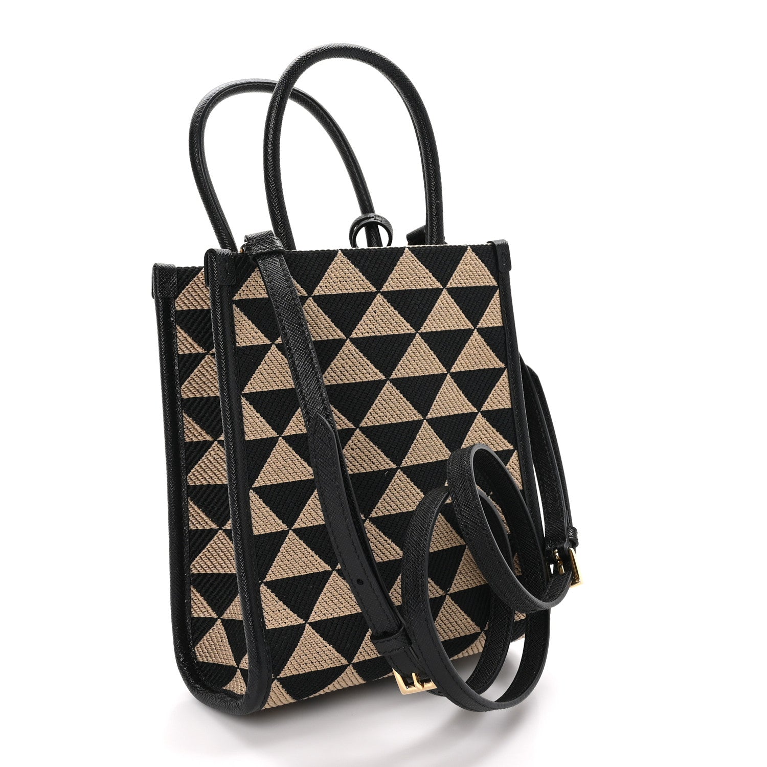 Prada Jacquard Saffiano Triangolo Symbole Embroidered Micro Tote Black Corda 3 of 9