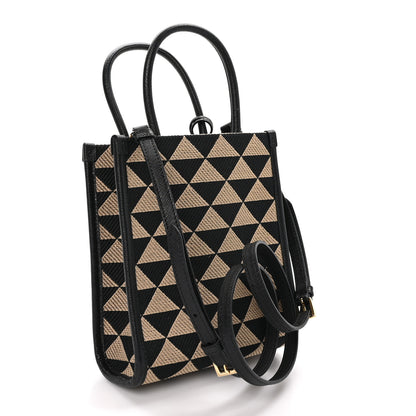 Prada Jacquard Saffiano Triangolo Symbole Embroidered Micro Tote Black Corda 3 of 9