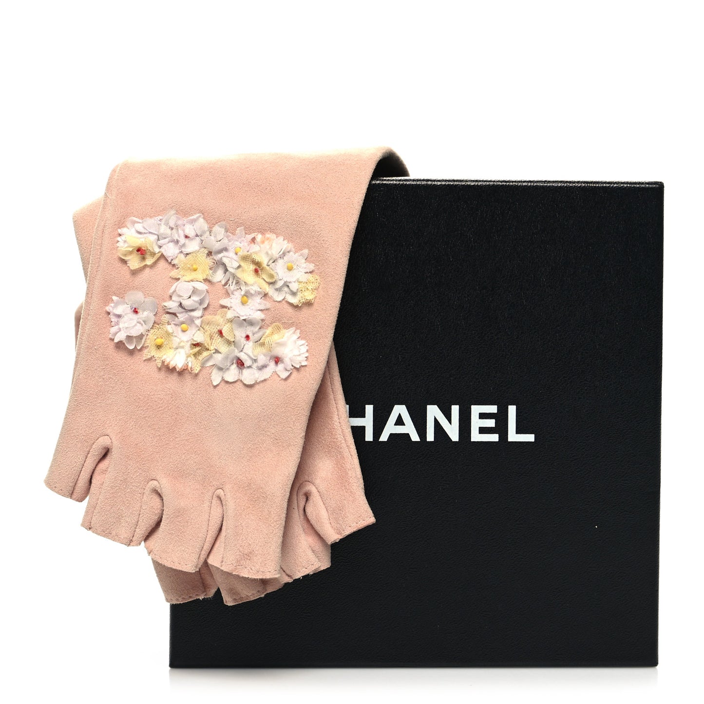 Suede Goatskin Fingerless CC Gloves 7 Pink