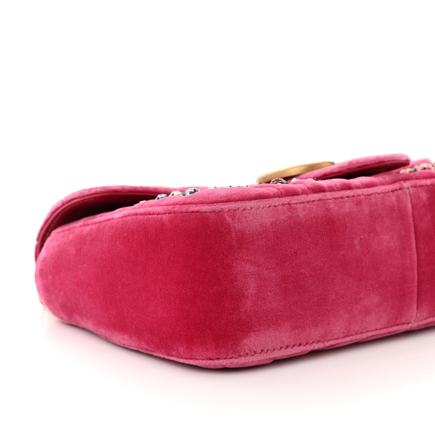 Velvet Matelasse Bow Embroidered Small GG Marmont Shoulder Bag Raspberry Rose