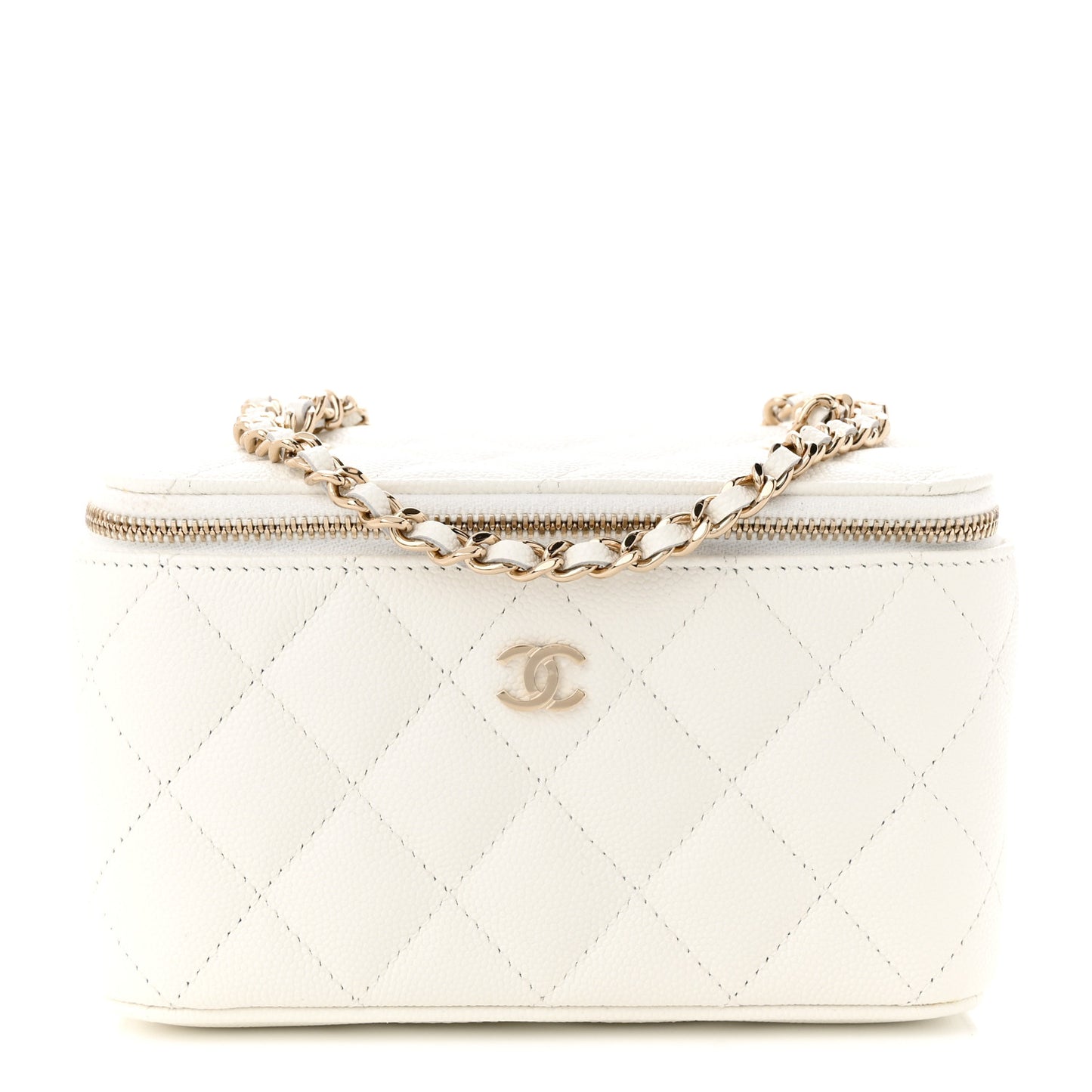 Caviar Quilted Small Vanity Case With Chain White