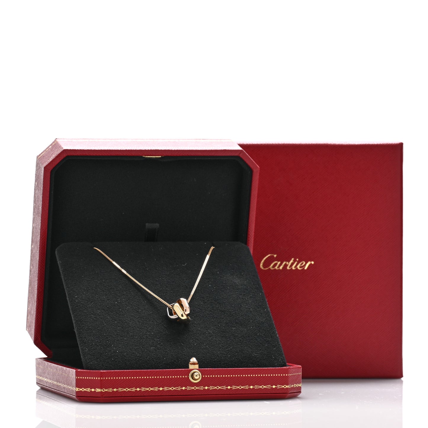 18K Pink Yellow White Gold Trinity Square Pendant Necklace