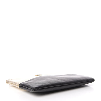 Chanel Metallic Goatskin Lambskin Medium Boy Cosmetic Case Black Gold 4 of 10