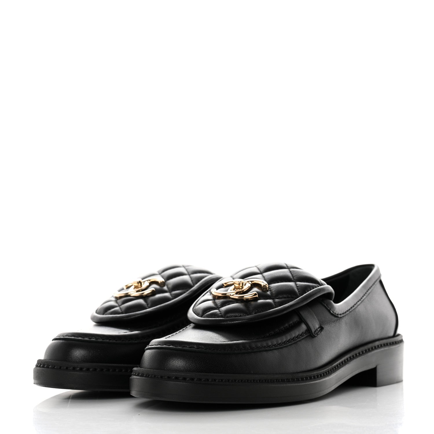 Chanel Lambskin Quilted CC Turnlock Loafers 37.5 Black 3 of 9