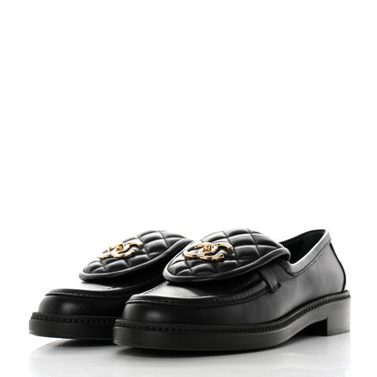 Chanel Lambskin Quilted CC Turnlock Loafers 37.5 Black 3 of 9