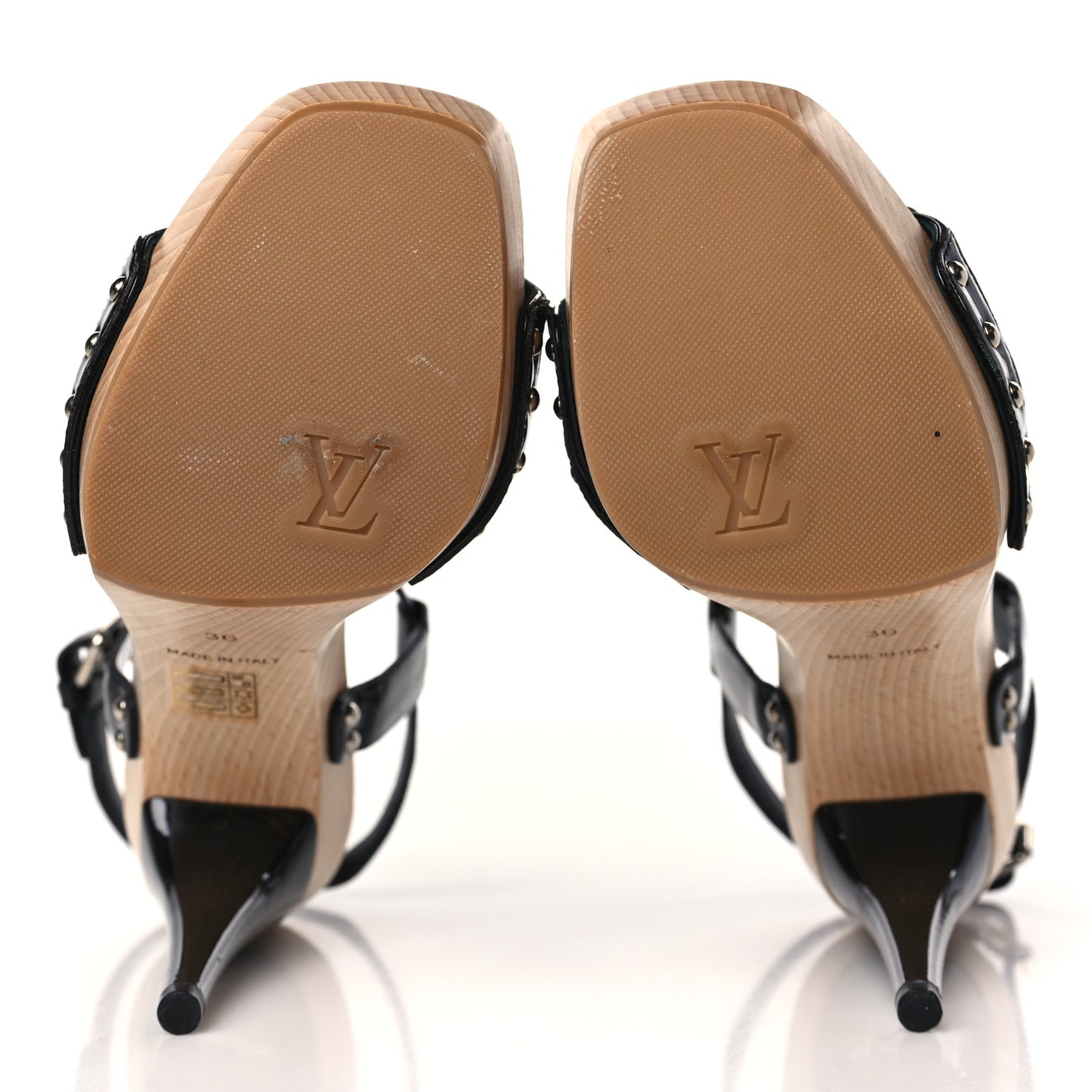Monogram Idylle Patent Bow Wooden Sandals 36 Fusain