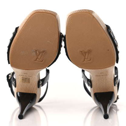 Louis Vuitton Monogram Idylle Patent Bow Wooden Sandals 36 Fusain 7 of 9