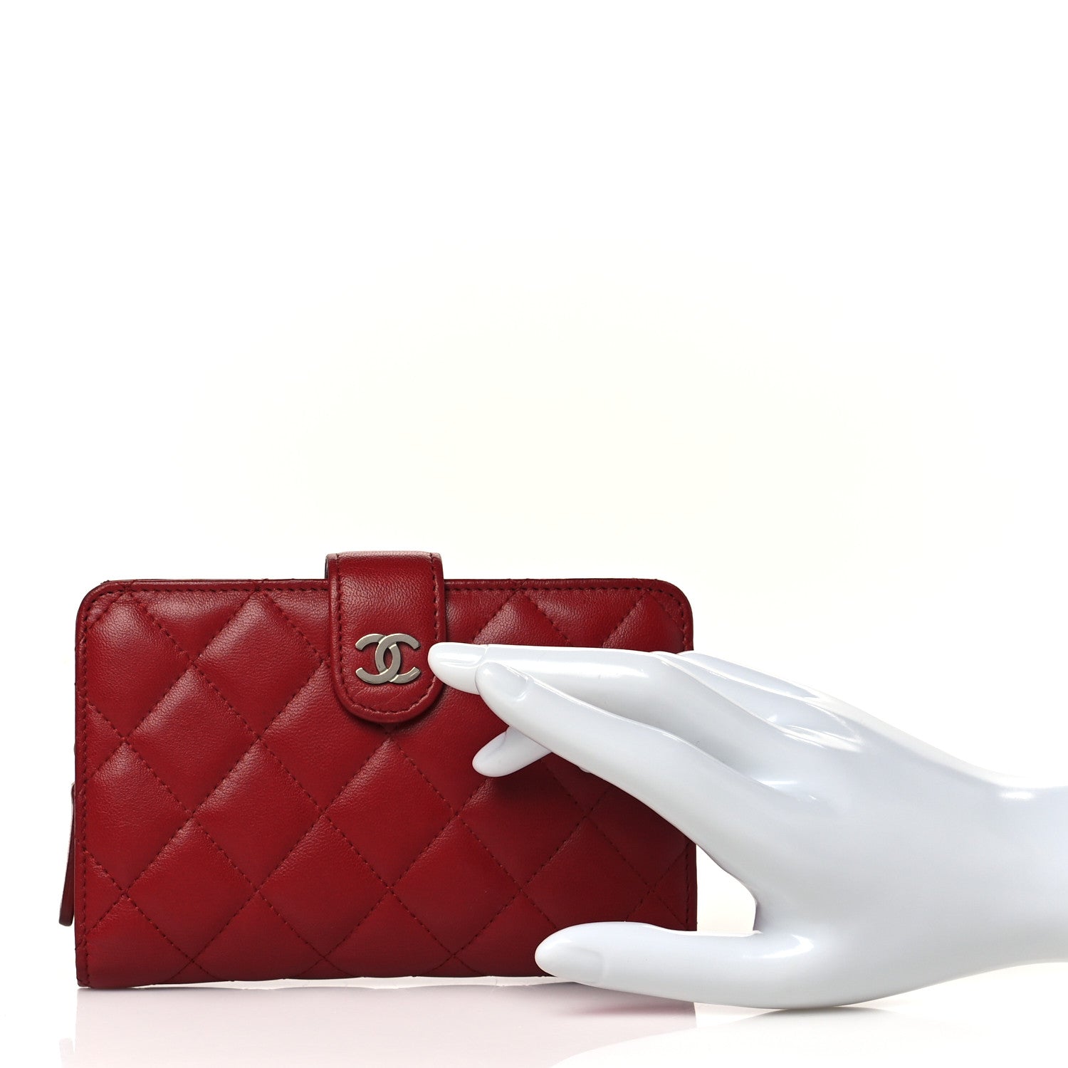 Chanel Lambskin Quilted Zipped Pocket Wallet Red 2 of 9