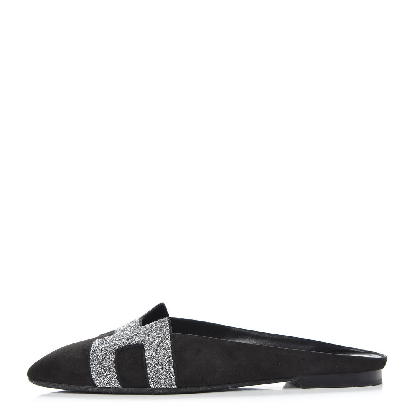 Suede Goatskin Crystal Roxane Mules 39 Gris Argente Black