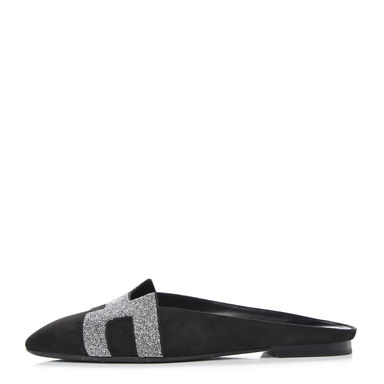 Hermes Suede Goatskin Crystal Roxane Mules 39 Gris Argente Black 1 of 11