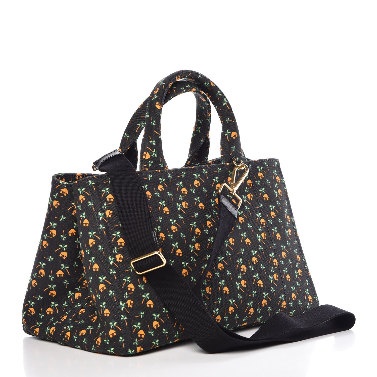 Prada Canapa Palm Tree Print Logo Tote Black 3 of 11