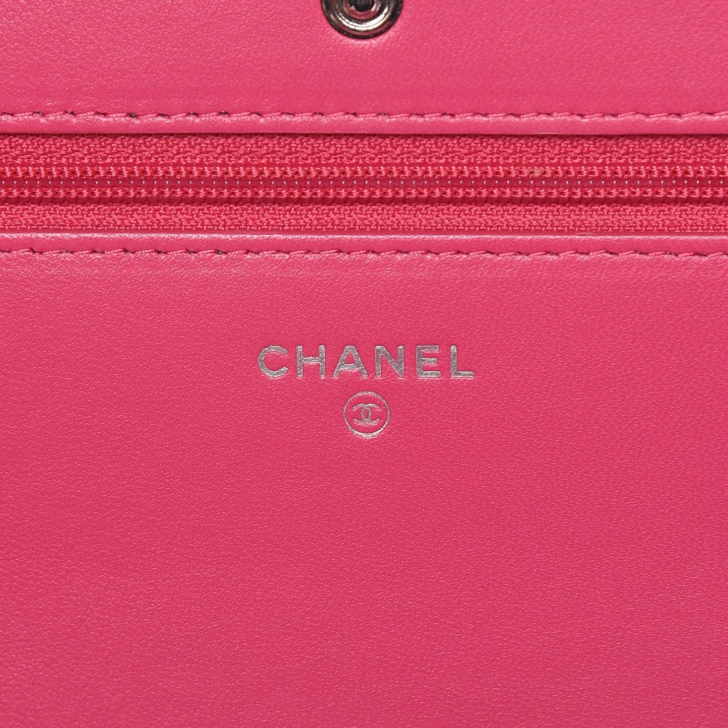 Lambskin Camellia Embossed Wallet on Chain WOC Fuchsia