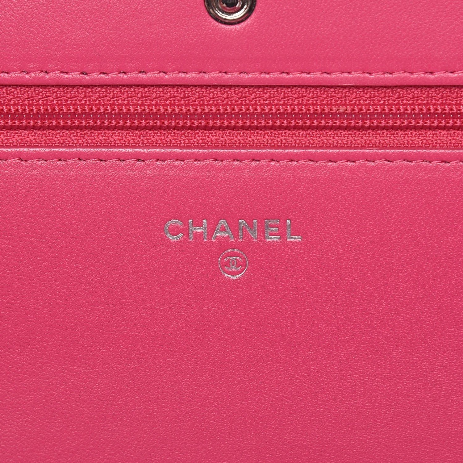 Chanel Lambskin Camellia Embossed Wallet on Chain WOC Fuchsia 6 of 9
