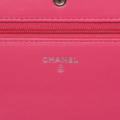 Chanel Lambskin Camellia Embossed Wallet on Chain WOC Fuchsia 6 of 9