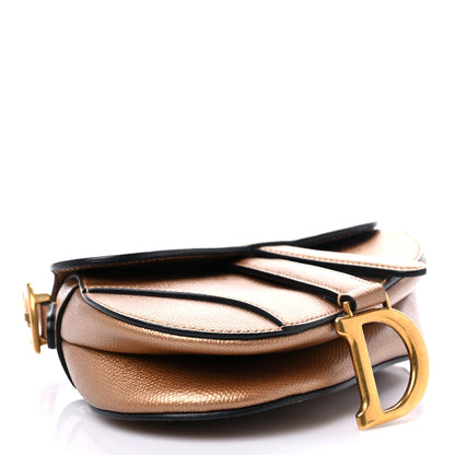 Christian Dior Metallic Grained Calfskin Mini Saddle Bag Gold 3 of 9