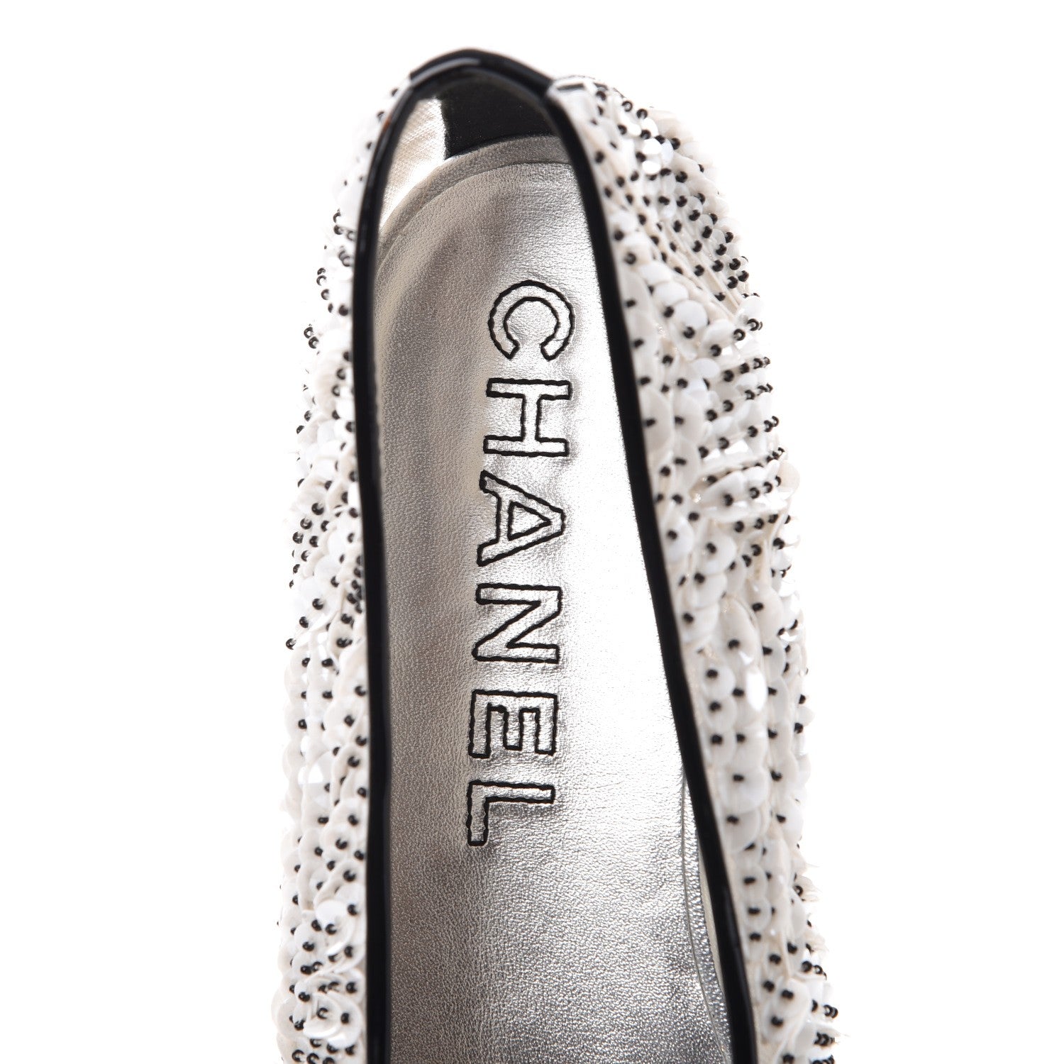 Chanel Patent Calfskin Sequin Embroidered Cap Toe Ballerina Flats 36 White Black 9 of 10